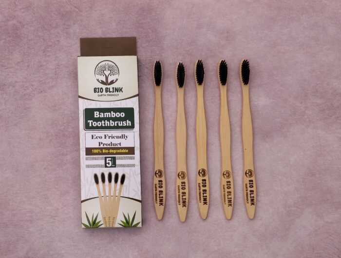 Bio Blink Bamboo Toothbrush With Charcoal Activated Soft Bristles - Pack of 5 |Environment Friendly, BPA Free, Biodegradable and Compostable